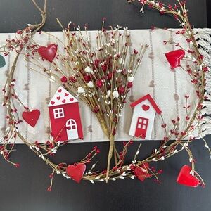 Valentine Decor Bundle - Garland, 3 stems, 2 block houses